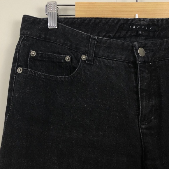 Theory Black Flare Leg Stretch Denim Jeans Mid-rise Made in USA - Picture 4 of 6